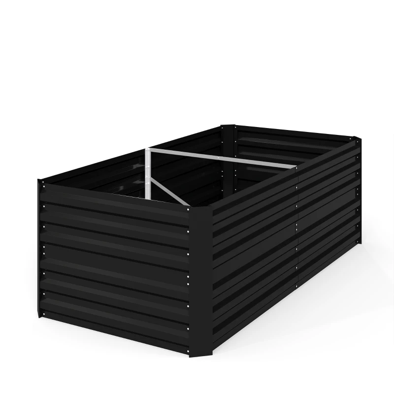 Outsunny Raised Beds for Garden, Galvanised Steel Outdoor Planters with Multi-reinforced Rods, 180 x 90 x 59 cm, Black