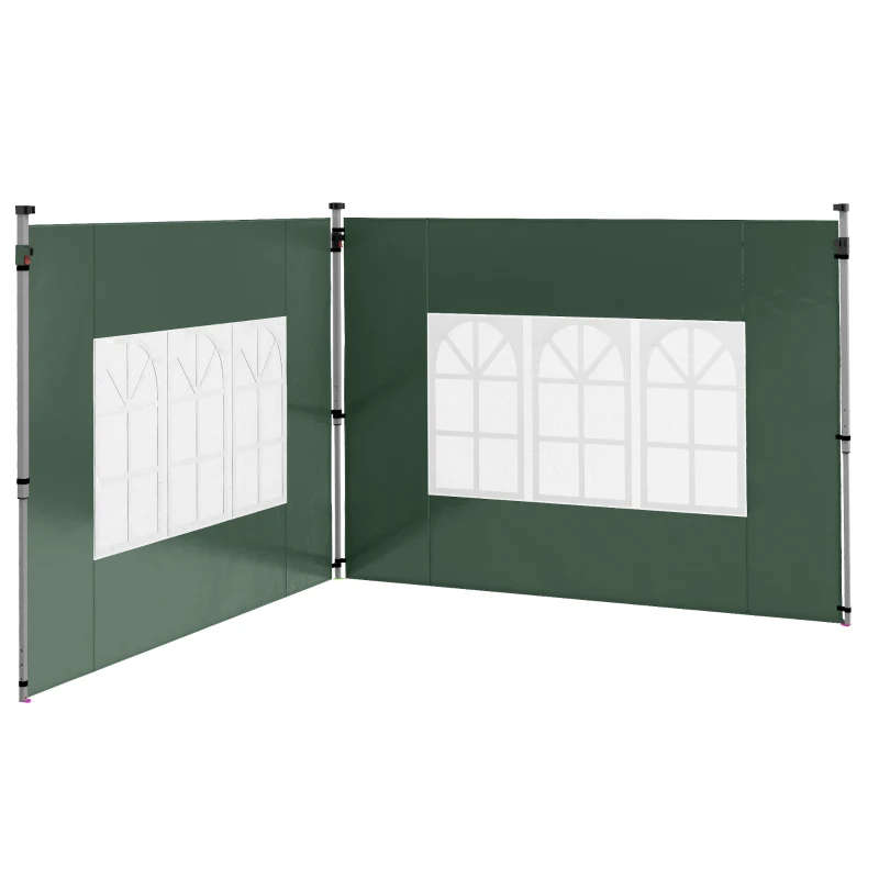 Outsunny 2er-Set Seitenteile für Pavillon 3x3/3x4 m, Seitenwand mit Fenster, wasserdicht Grün