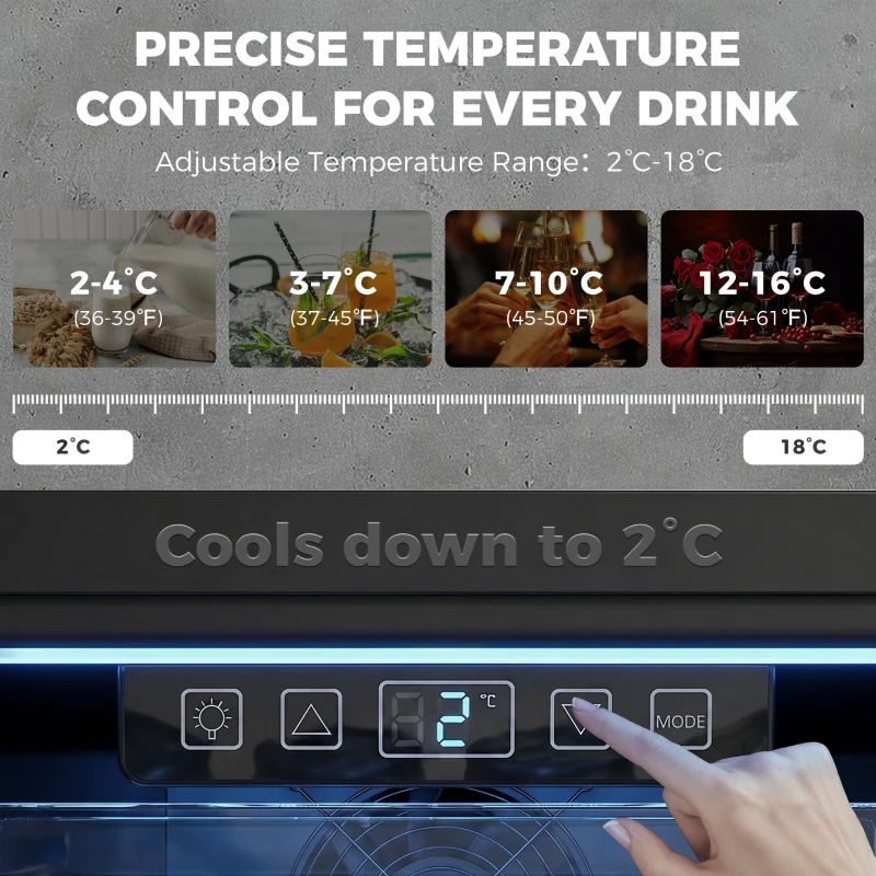 HOMCOM 70L Drinks Fridge, 70 Can Under Counter Freestanding Beer Fridge with LED Light