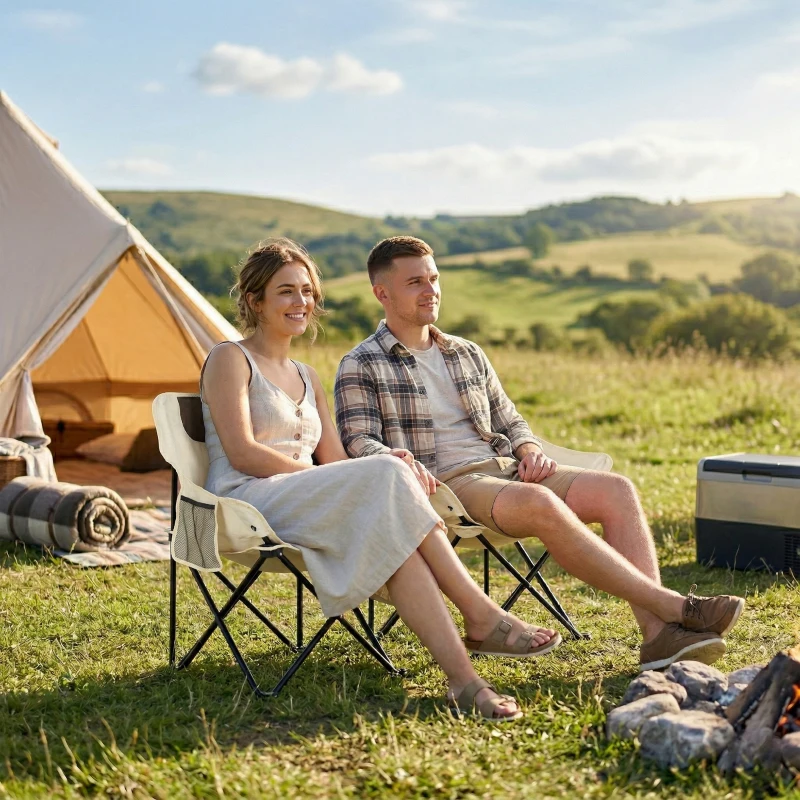 Outsunny Campingstoel, opvouwbaar, stalen frame, stofzitting, draagtas, Wit