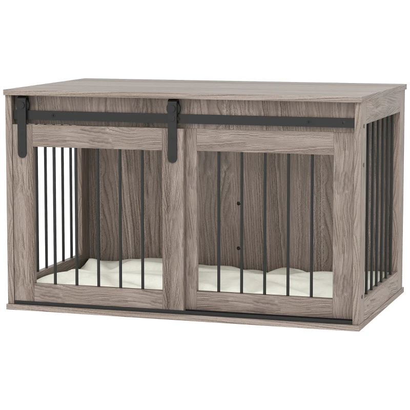 PawHut 98cm Dog Crate Furniture with Removable Cushion for Large Dogs - Brown