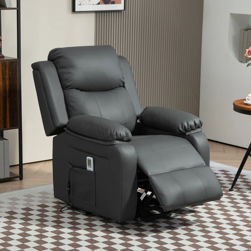 HOMCOM Riser and Recliner Chair with Vibration Massage, PU Leather Power Lift Chair for Elderly, Dark Grey