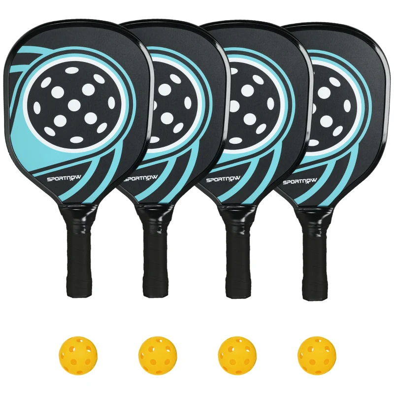 SPORTNOW Pickleball-set met 4 rackets, 4 ballen, draagtas, lichtgewicht en duurzaam, blauw+zwart