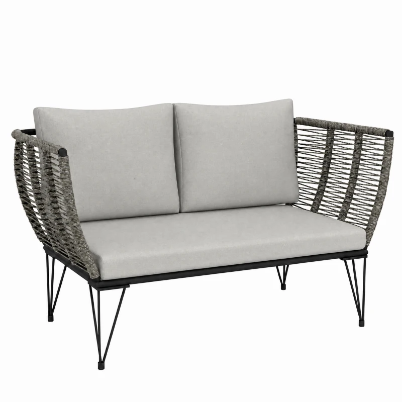 Outsunny Gartensofa mit Kissen 2-Sitzer Sofa Outdoor Balkon Sofa Rattansofa Polyrattan Gartenmöbel 123 x 67 x 72 cm Hellgrau