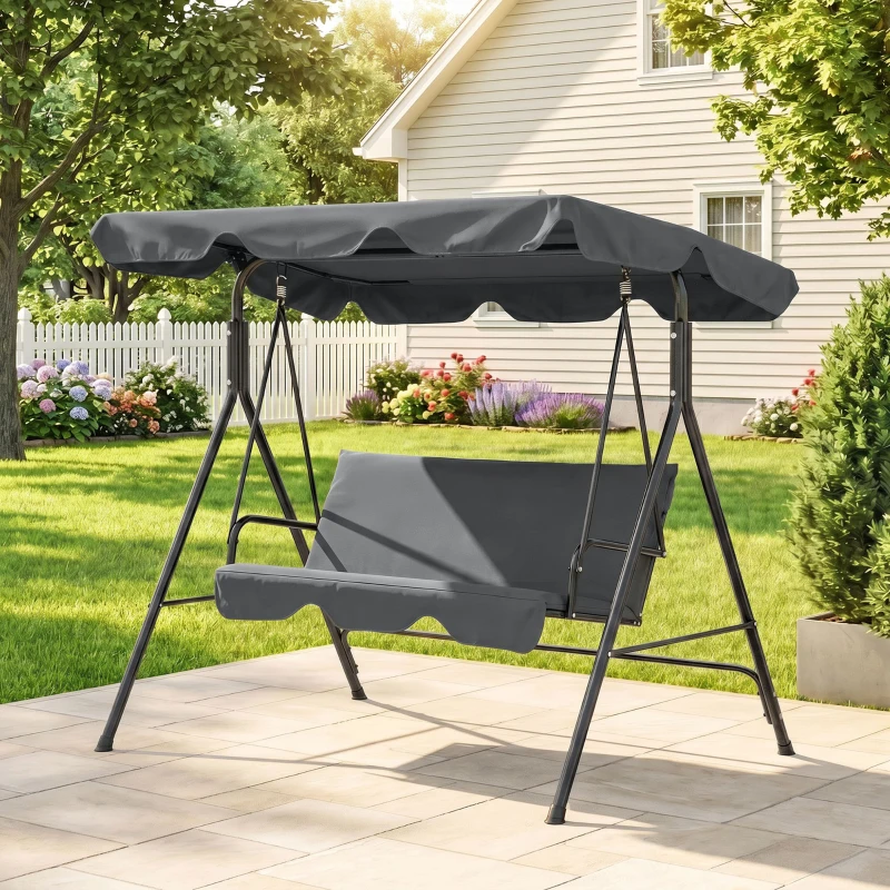 Outsunny Hollywoodschaukel, Gartenschaukel, 3-Sitzer Schaukelbank mit Dach, Stahl, 172 x 110 x 153 cm, Grau