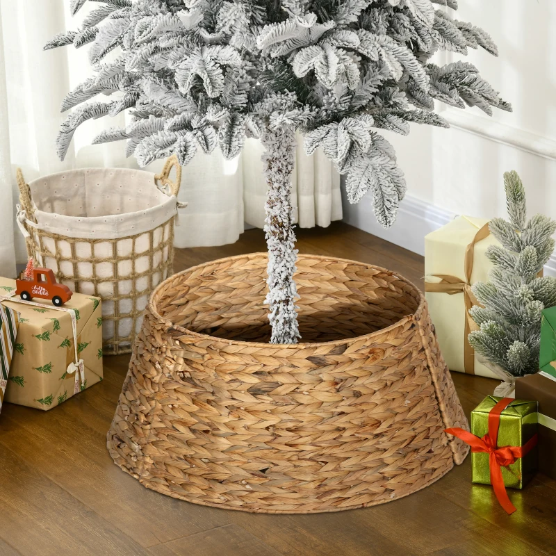 HOMCOM Kerstboomstandaardbekleding, Rustiek, Vlechtpatroon, Waterhyacint, Metalen Versteviging