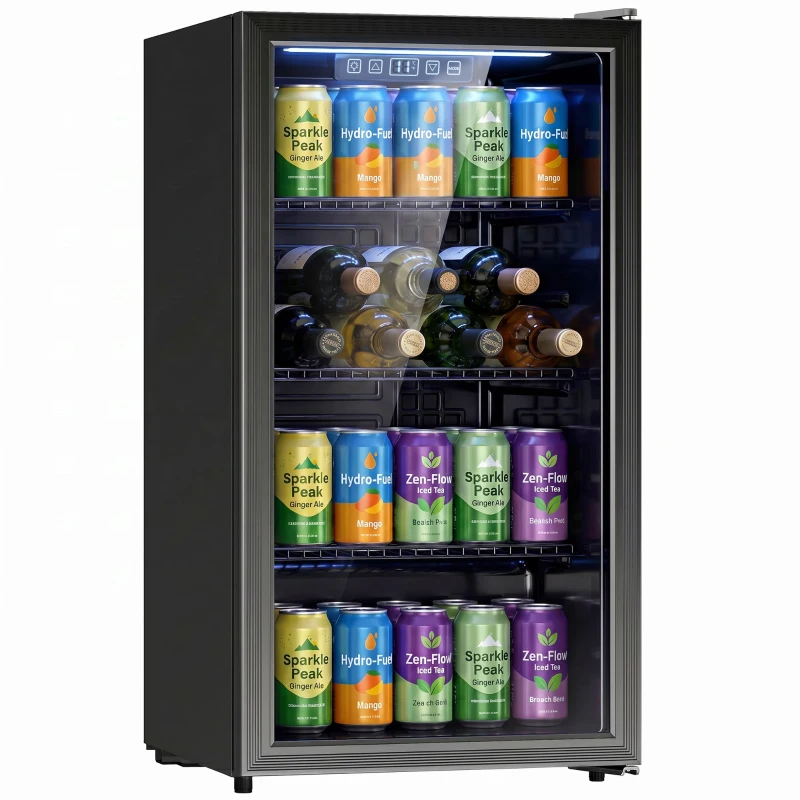 HOMCOM 90L Drinks Fridge, 139 Can Under Counter Freestanding Beer Fridge with LED Light