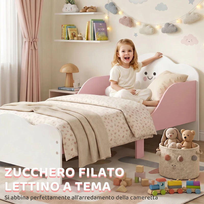 AIYAPLAY Letto Montessori per Bambini 3-6 Anni in Legno con Bordi Rialzati e Stampe Carine, per Cameretta, Rosa