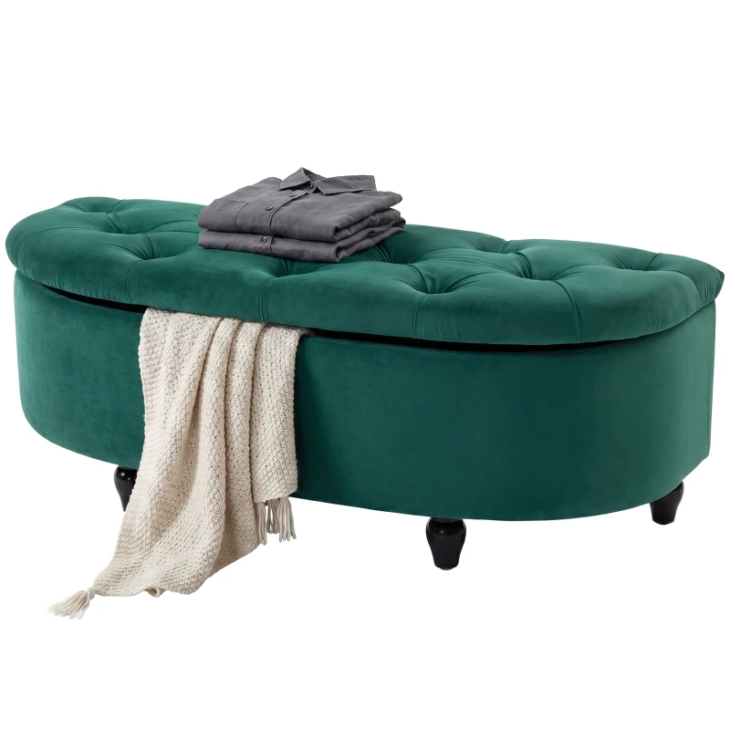 HOMCOM Hocker mit Stauraum, Sitztruhe, gepolstert, soft-close Deckel, Samtoptik, 118 x 45 x 45 cm, Dunkelgrau(m-10)