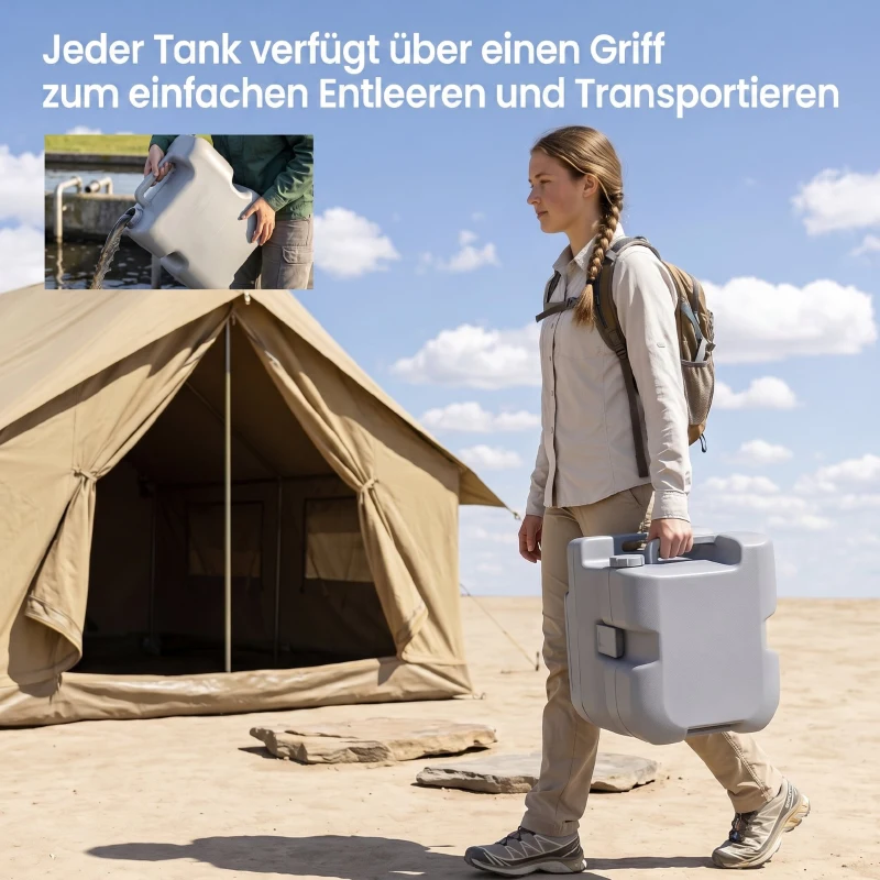 HOMCOM Campingtoilet, 20 L Mobiel WC, Campingtoilet met spoel- en afvoertank, 35,5 x 41 x 42,5 cm, plastic, grijs