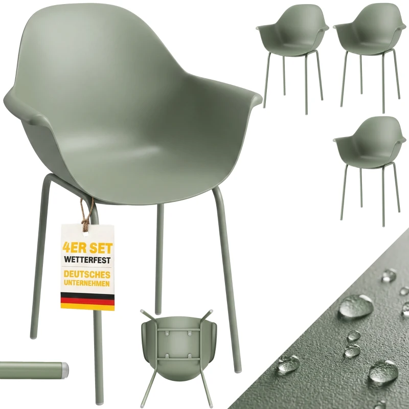 Outsunny 4-delige set tuinstoelen, buitenstoelen, tuinstoel, modern design, 59 cm x 55 cm x 84 cm, groen