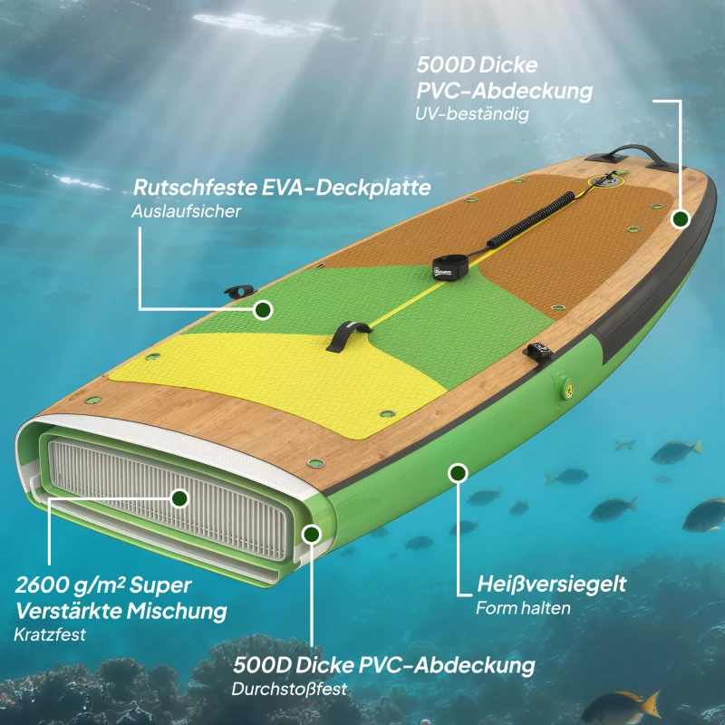 Outsunny Stand Up Paddling Board Set Aufblasbar 335cm SUP Board mit Kajak Sitz, Verstellbares Doppel-Paddel Fußschlaufe