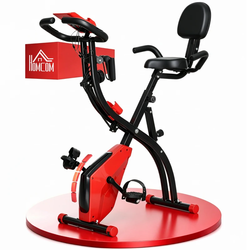 HOMCOM Hometrainer fietstrainer hometrainer LCD display opvouwbaar verstelbaar rood+zwart