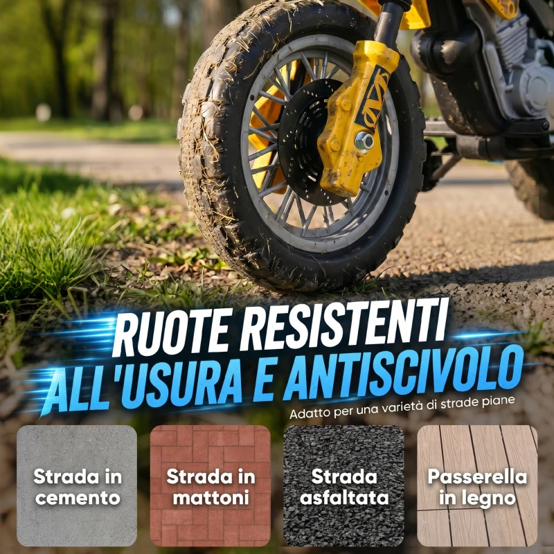 HOMCOM Moto Elettrica per Bambini 3 anni e Più, Moto Cross Elettrica con Rotelle, Batteria 6V Velocità 2.5km/h, 102 x 58 x 66cm, Giallo