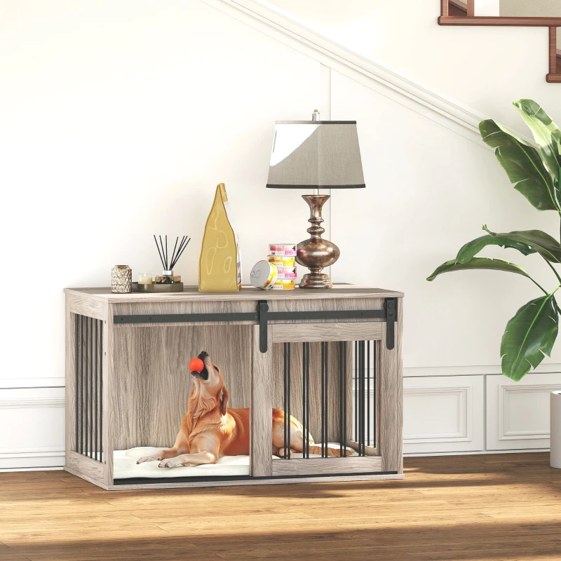 PawHut 98cm Dog Crate Furniture with Removable Cushion for Large Dogs - Brown