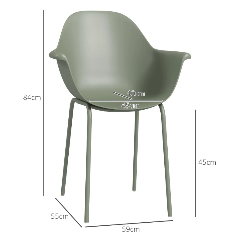 Outsunny 4-delige set tuinstoelen, buitenstoelen, tuinstoel, modern design, 59 cm x 55 cm x 84 cm, groen