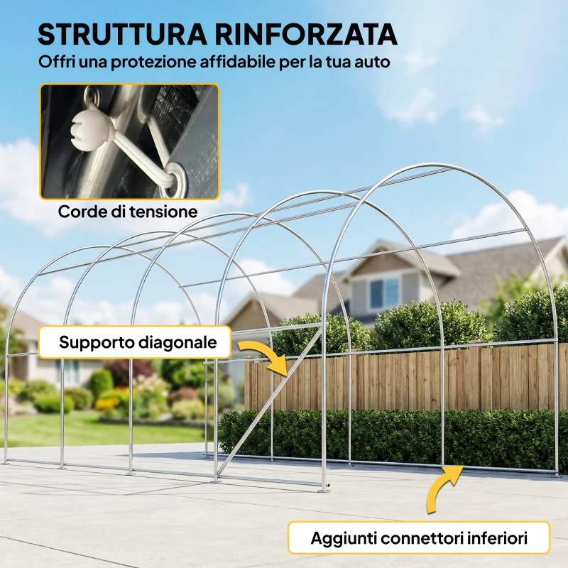 Outsunny Tenda per Garage da esterno con telo PE e struttura in metallo, 592x300x276 cm, Grigio scuro
