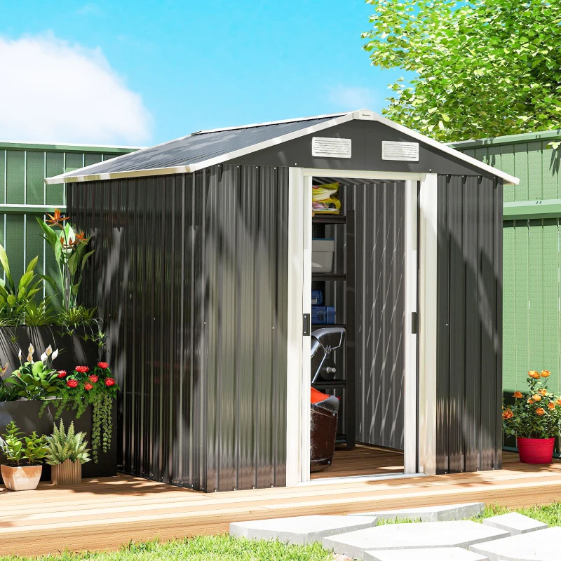 Outsunny Șopron de Grădină, 2 Uși Glisante Blocabile, Oțel Zincat, 2,6 m², Negru