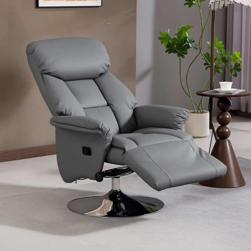 HOMCOM Relaxsessel, Liegefunktion, Lederoptik, Fußstütze, bis 120 kg, 78 x 80 x 109 cm, Grau