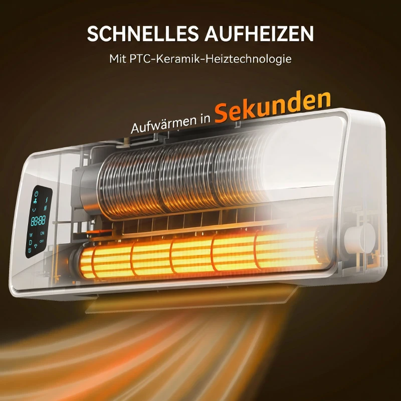 HOMCOM Wand Heizlüfter 2000W Keramik Wandheizgerät mit 3 Modi, LED-Display, Einstellbarer Thermostat, 24H-Timer Weiß