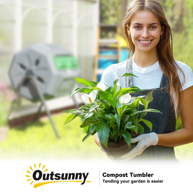 Outsunny 160L 360° Rotating Dual Chamber Composter - Grey