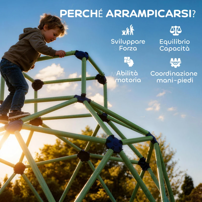 AIYAPLAY Gioco Arrampicata Bambini 3-8 Anni a Cupola con Bordi Smussati, in PP, 182.5x182.5x119 cm, Verde e Viola