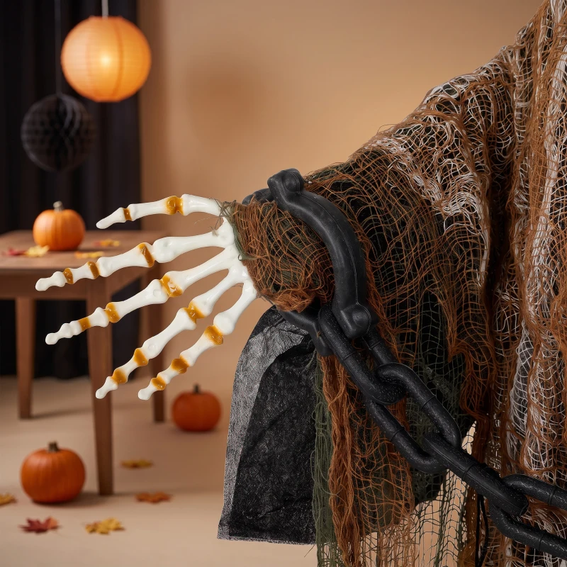 HOMCOM 170cm Animated Grim Reaper, Life-Size Halloween Animatronic with Moving Hands/Head, Glowing Eyes, Creepy Sound