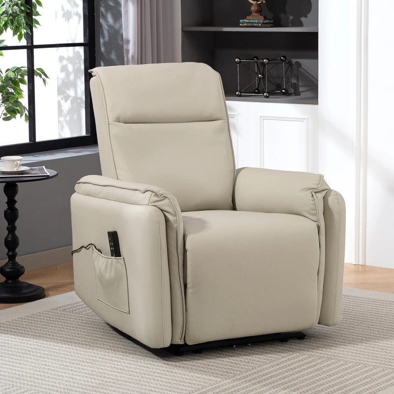 HOMCOM Elektrischer Massagesessel, Kunstlederbezug, Fußstütze, Seitentasche, Beige