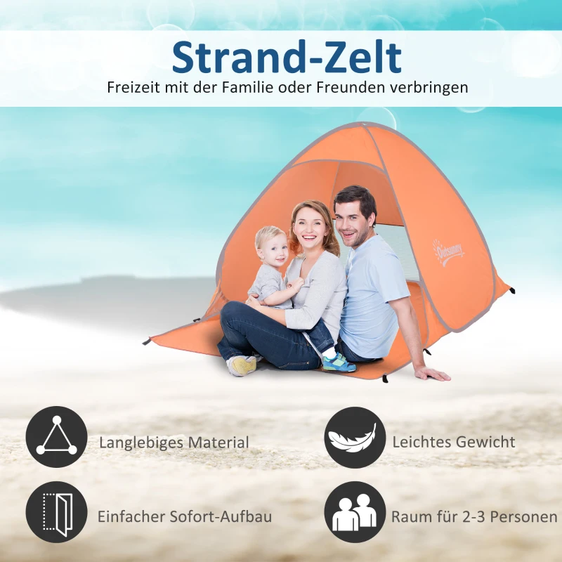 Outsunny Pop-up Tent, Strandtent, Campingtent, Polyester, 200 x 150 x 119 cm, Oranje
