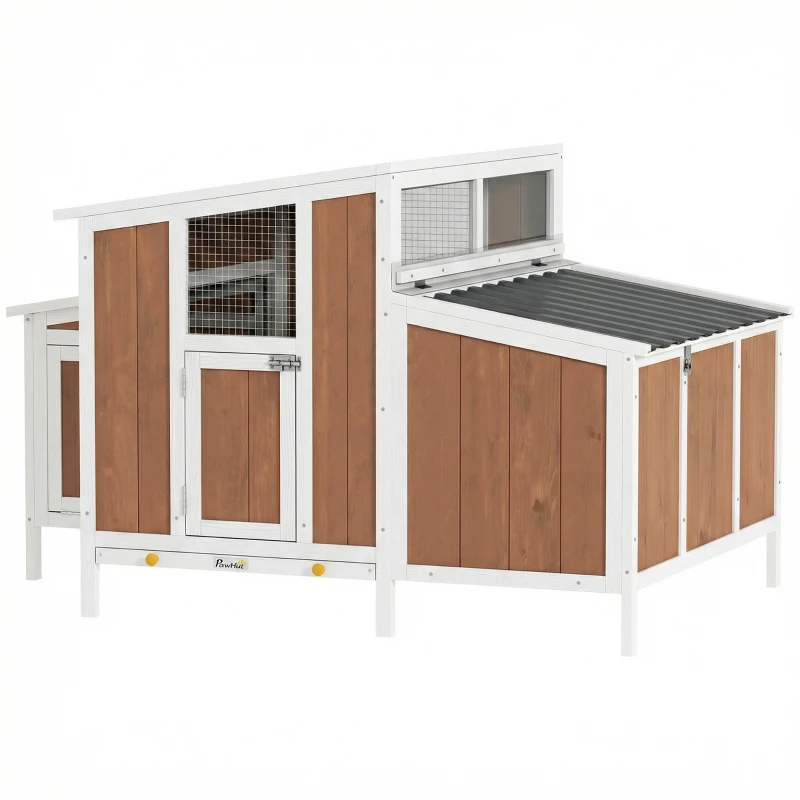 PawHut Gallinero para Exterior de Madera 145x90x92 cm para 2-4 Gallinas con Nido Casa Lateral Bandeja Extraíble Marrón Claro