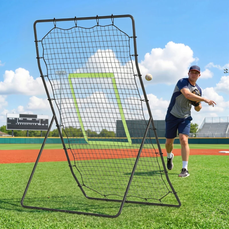 HOMCOM Baseball-Rückprallnetz, wetterbeständig, Metallrahmen, grüne Trefferzone, 174H x 123B x 90T cm