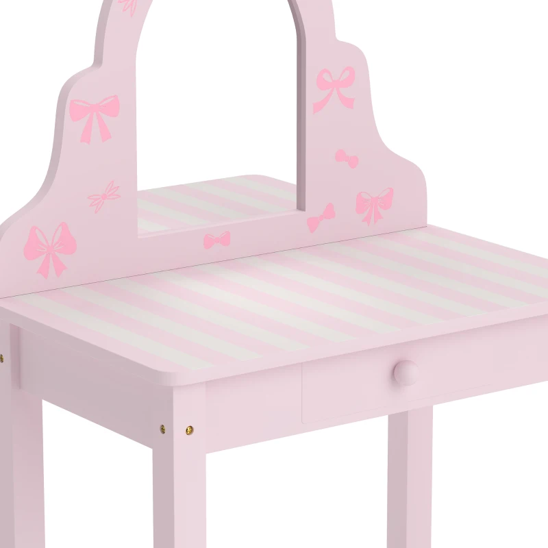 AIYAPLAY 2-in-1 kinderkaptafel met krukje, afneembare spiegel en lade, roze, voor meisjes van 3-6 jaar