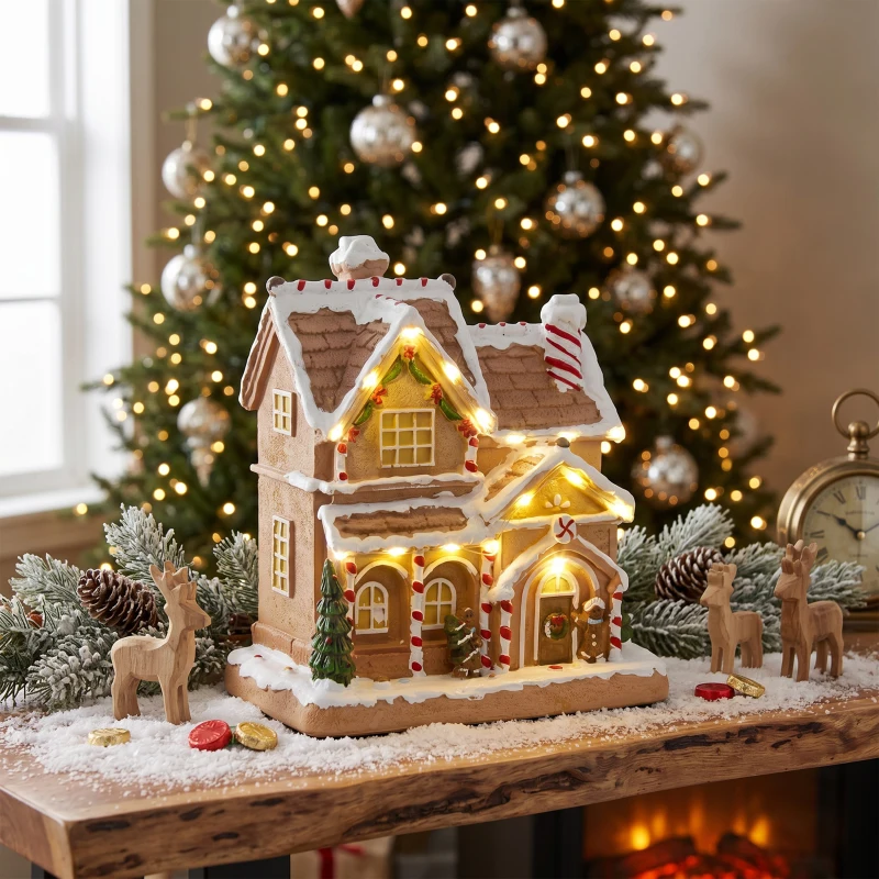 HOMCOM Gingerbread House Light & Music Christmas Decoration