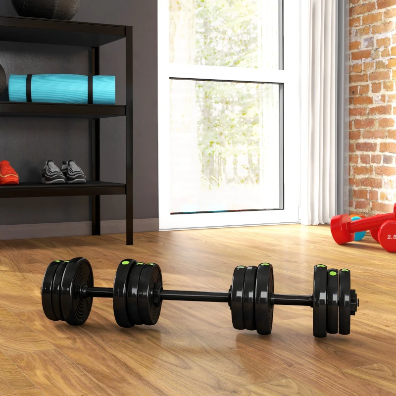 SPORTNOW 2-in-1 halterset, lange & korte halter, 20 kg, antislip, bodembeschermend, zwart/groen