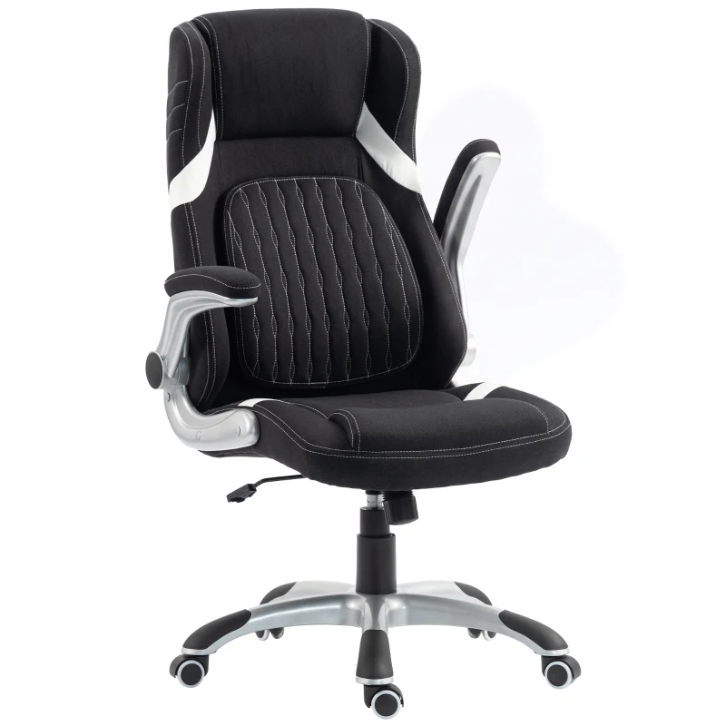 Vinsetto Chaise de Bureau Ergonomique en Tissu Effet Lin avec Support Lombaire, Hauteur Réglable, Bascule, Noir