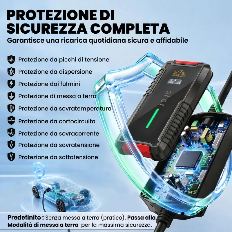 HOMCOM Caricabatterie Auto Elettrica, 3,5 kW Tipo 2, 5 m Cavo, 6A-16A, Timer
