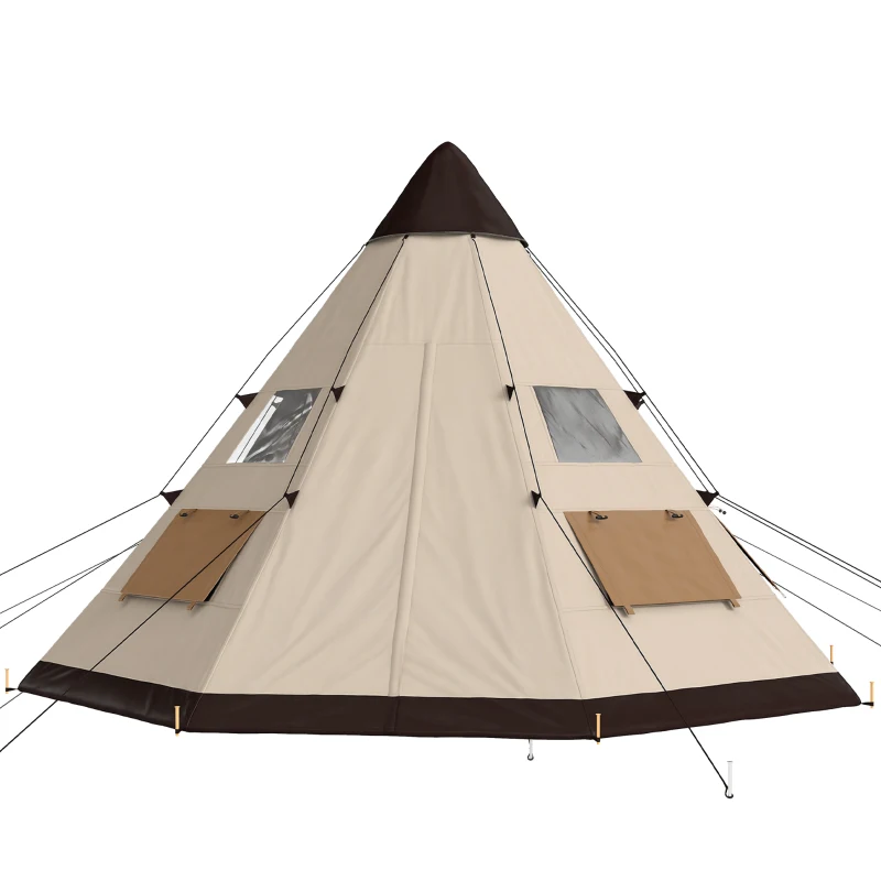 Outsunny 6 Men Tipi Tent with Carry Bag - Khaki