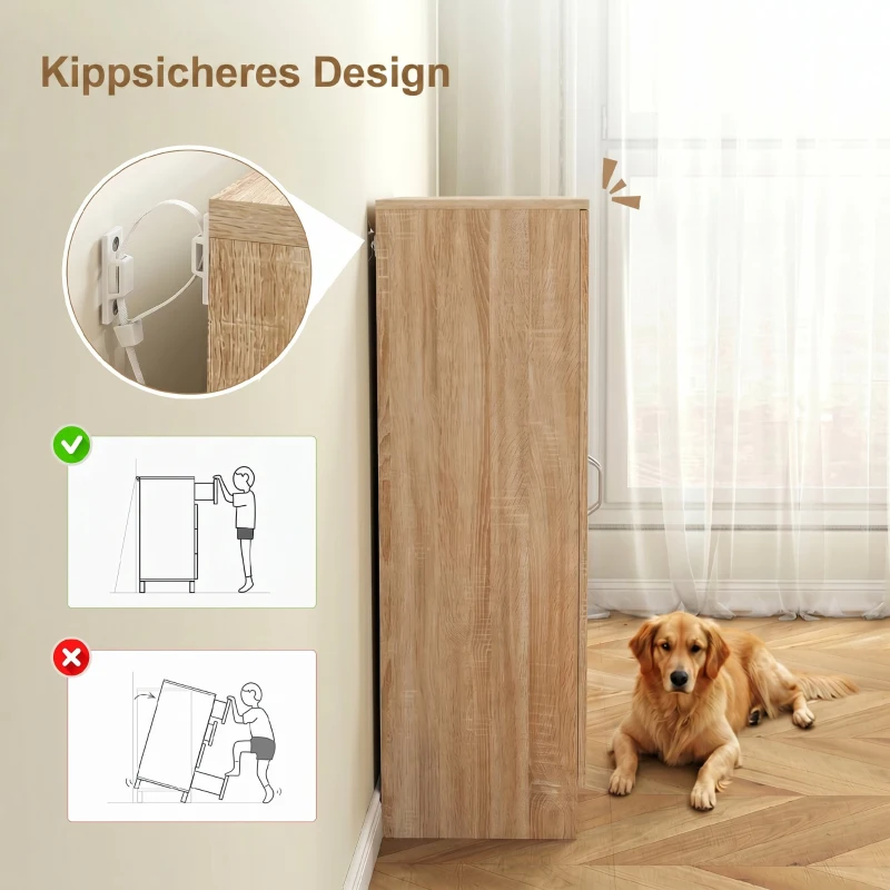 HOMCOM Schuhschrank mit 2 Türen, 6 verstellbare Regalböden, Soft-Close-Scharniere für 14 Paar Schuhe, Naturholz