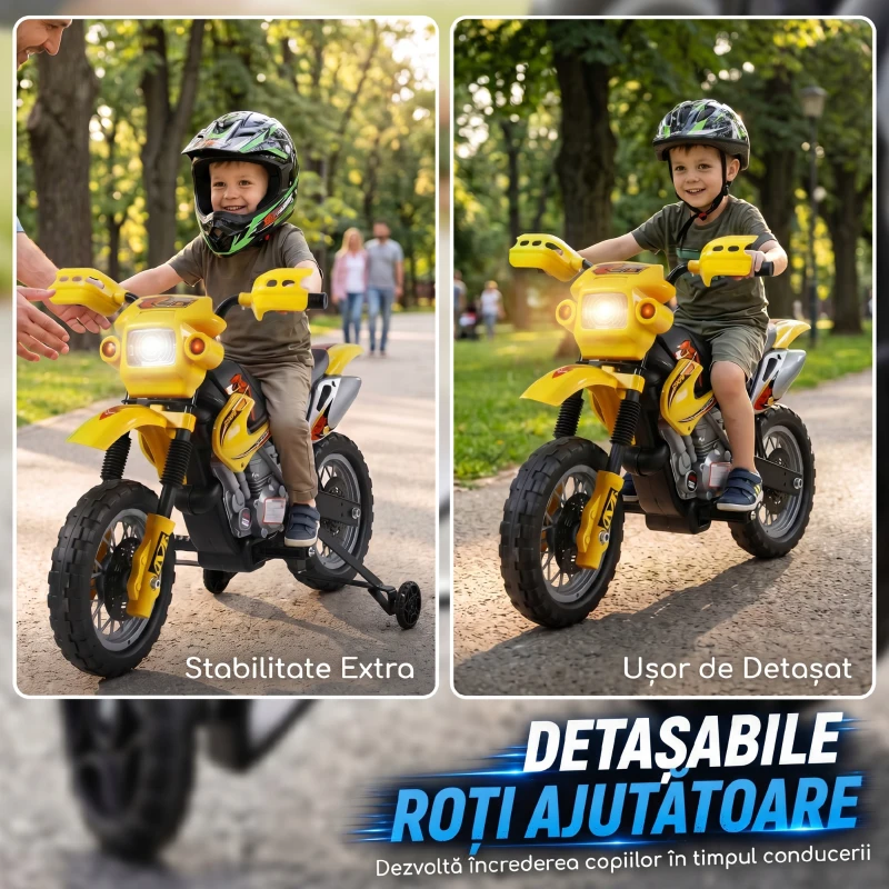 Homcom Moto Cross Electric Copii – Galben cu Rotite Laterale