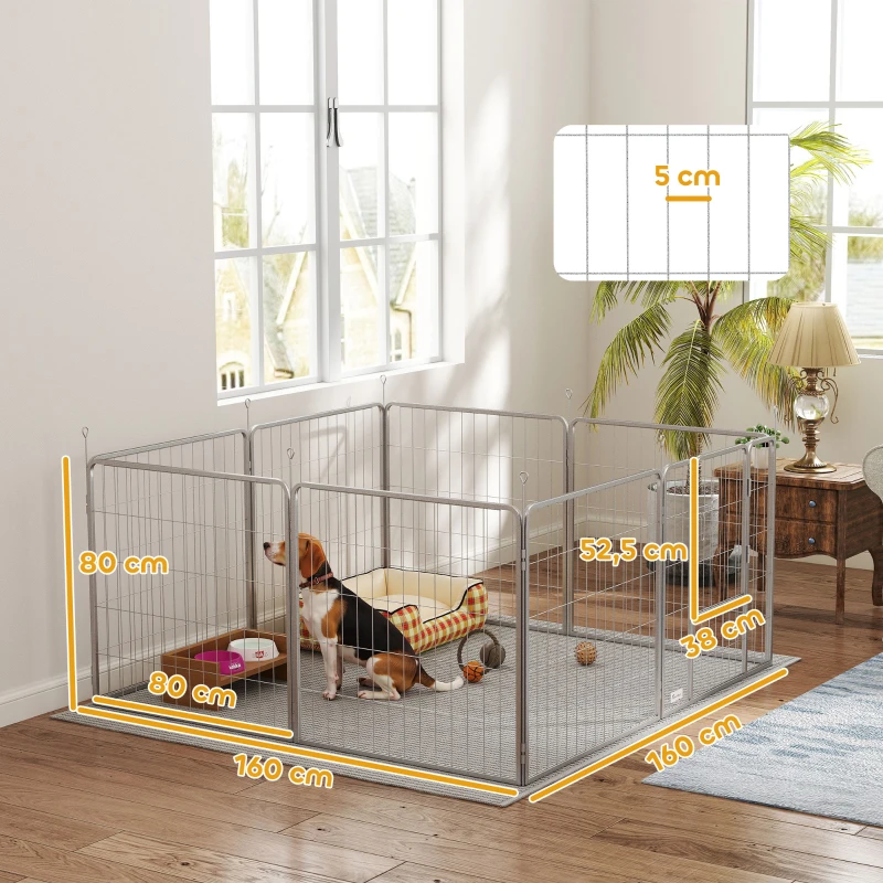 PawHut Haustiergehege, Hundezaun, Haustierspielplatz, flexibel anpassbar, rostfreier Stahl