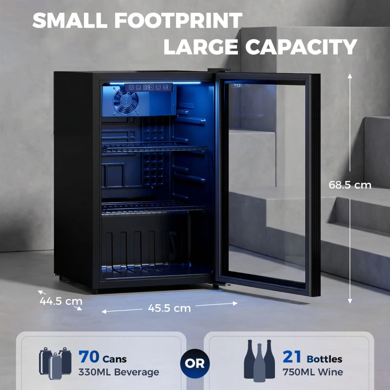 HOMCOM 70L Drinks Fridge, 70 Can Under Counter Freestanding Beer Fridge with LED Light