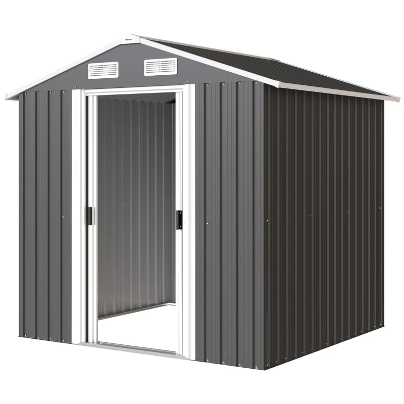Outsunny Șopron de Grădină, 2 Uși Glisante Blocabile, Oțel Zincat, 2,6 m², Negru