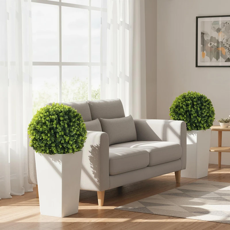 HOMCOM 2er-Set Künstlicher Eukalyptuskugeln 65 cm Kunstpflanze mit UV-Schutz, 330 Blättern im Topf, Grün