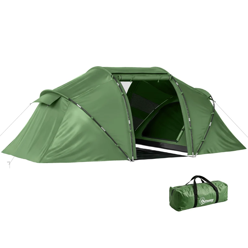 Outsunny Tunneltent voor 4-6 personen, campingtent met deur, bodemzeil, 2000mm waterdicht Groen