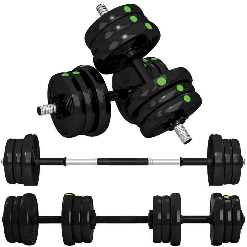 SPORTNOW 2-in-1 halterset, lange & korte halter, 20 kg, antislip, bodembeschermend, zwart/groen