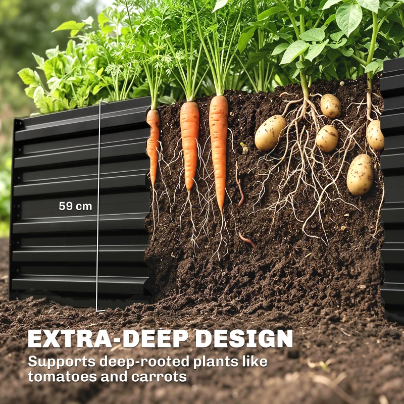 Outsunny Raised Beds for Garden, Galvanised Steel Outdoor Planters with Multi-reinforced Rods, 180 x 90 x 59 cm, Black