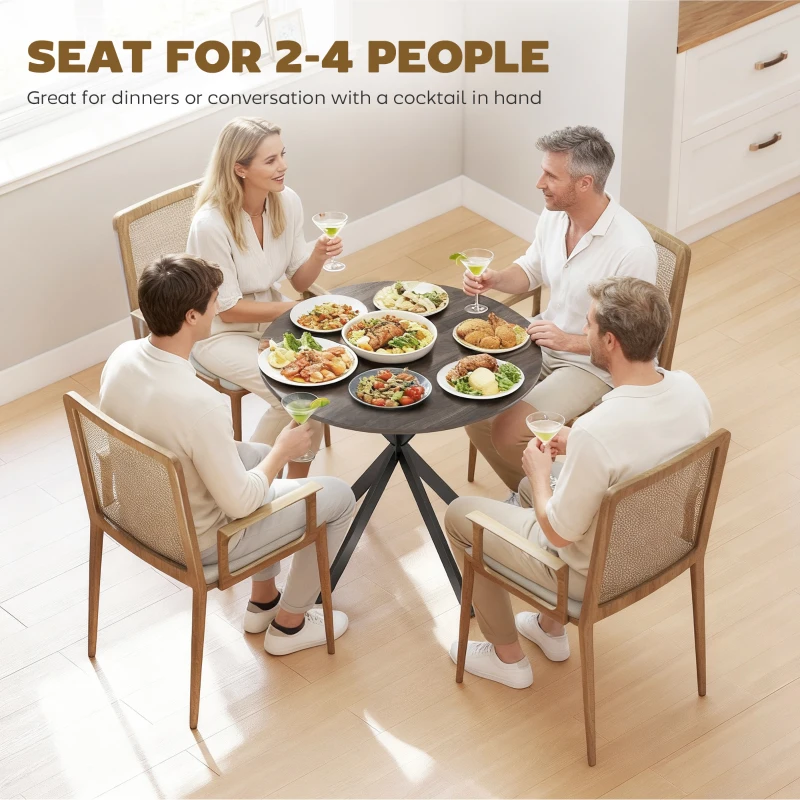 HOMCOM Ronde keukentafel, 80 cm, compact tafelblad, spaanplaat, metaal, bruin