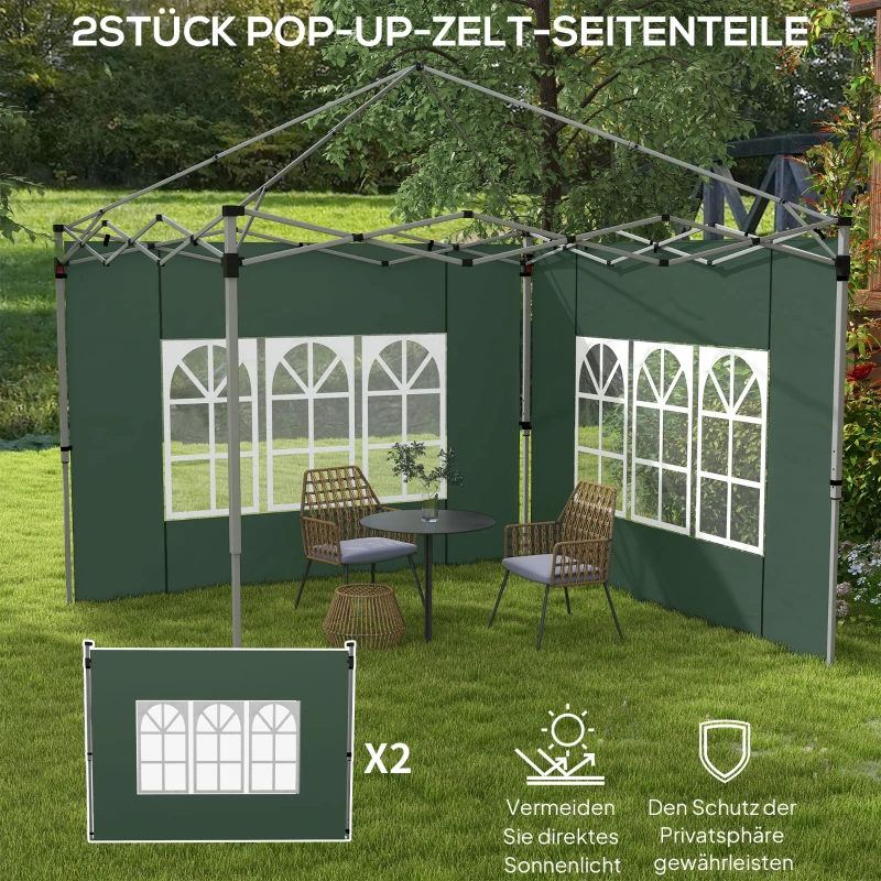 Outsunny 2er-Set Seitenteile für Pavillon 3x3/3x4 m, Seitenwand mit Fenster, wasserdicht Grün