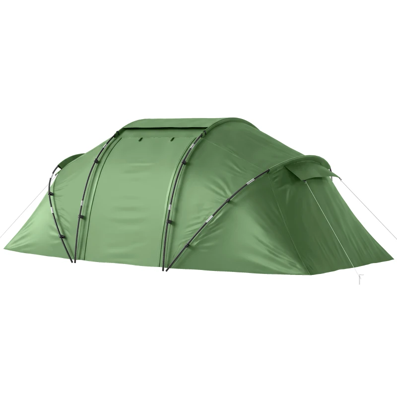 Outsunny Tunneltent voor 4-6 personen, campingtent met deur, bodemzeil, 2000mm waterdicht Groen