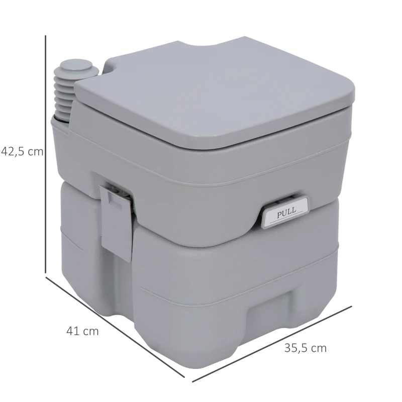HOMCOM Campingtoilet, 20 L Mobiel WC, Campingtoilet met spoel- en afvoertank, 35,5 x 41 x 42,5 cm, plastic, grijs